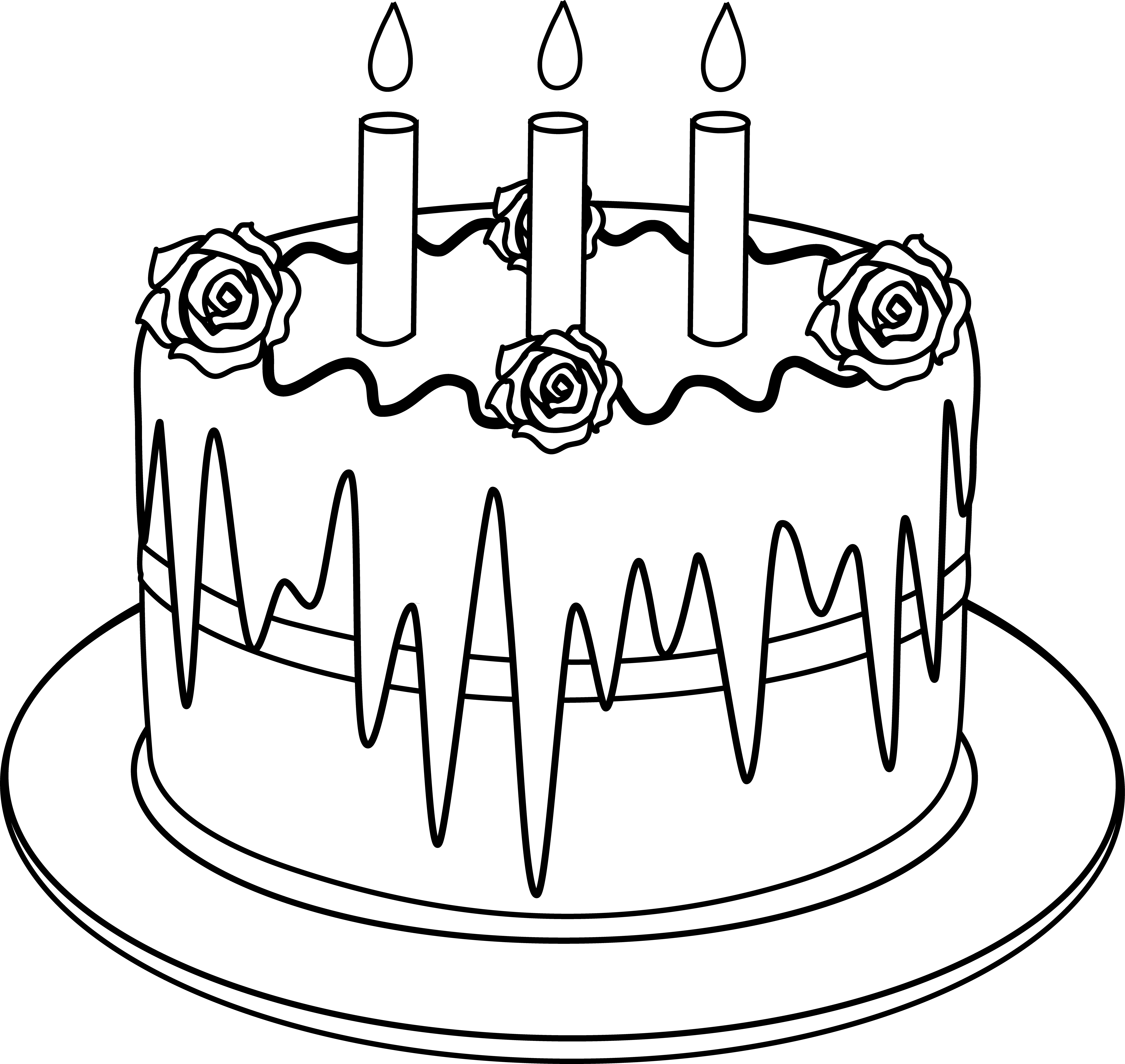 Colorable Line Art of Birthday Cake Free Clip Art